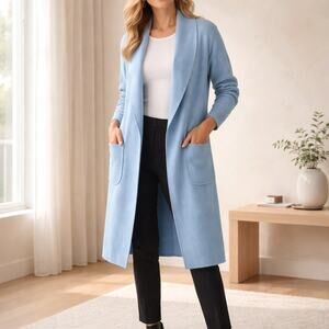 Max Sport Luxurious Designer Open Front Sweater Heather Cardigan Blue NWT